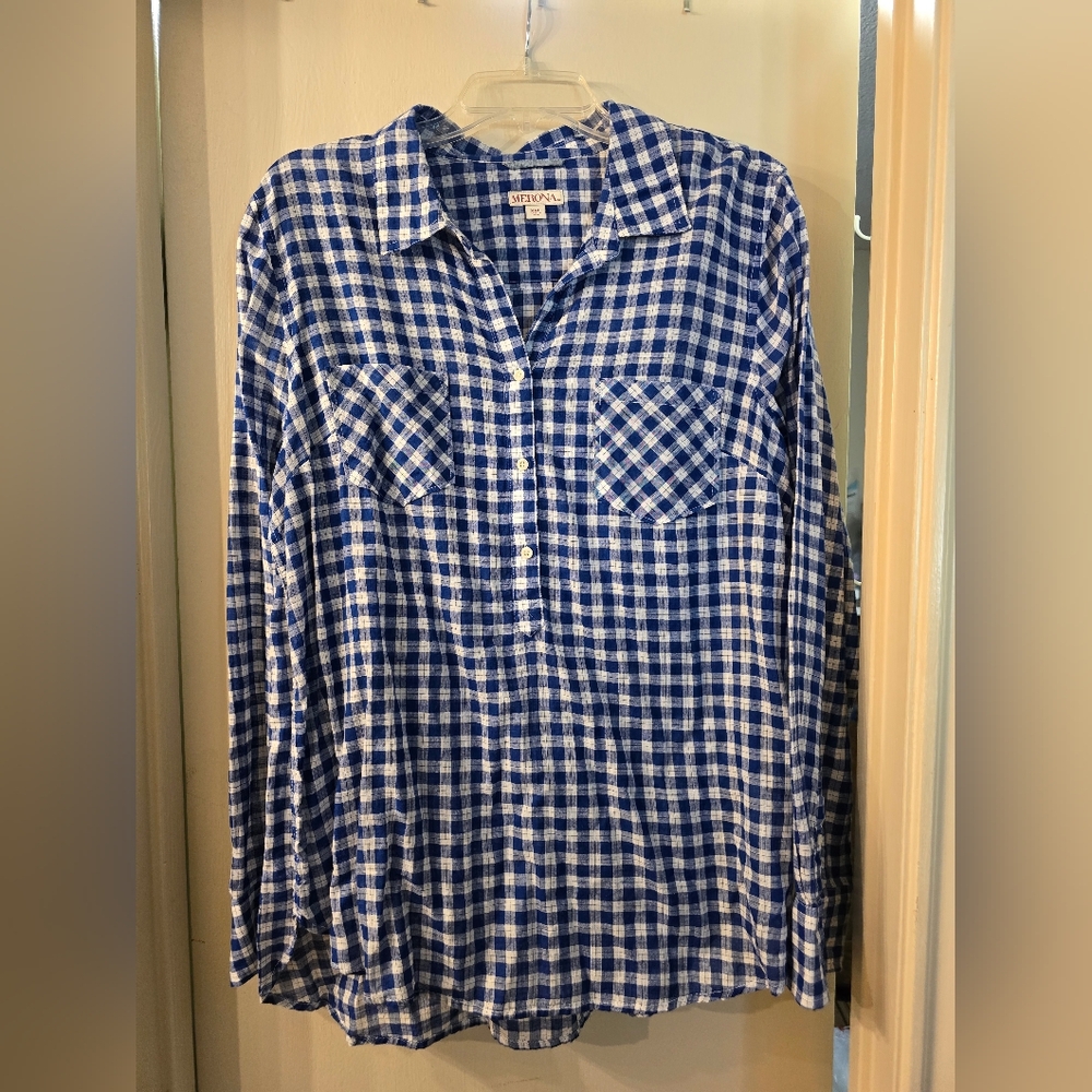 Merona Blue and White Plaid Shirt